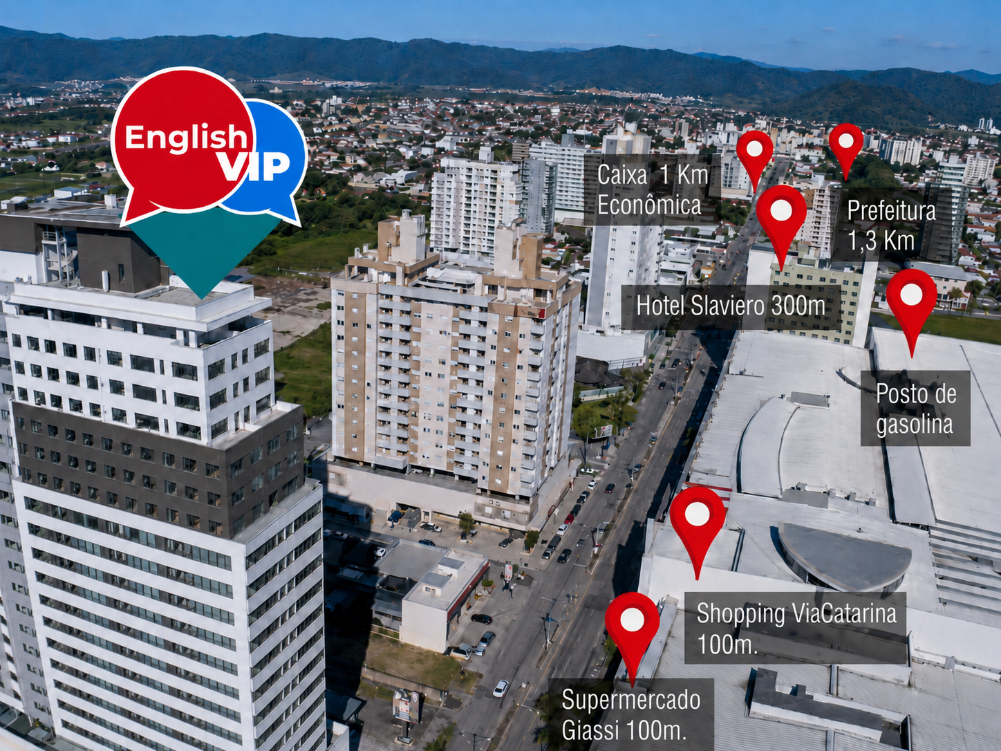 Localização da English VIP próxima ao Shopping ViaCatarina em Palhoça