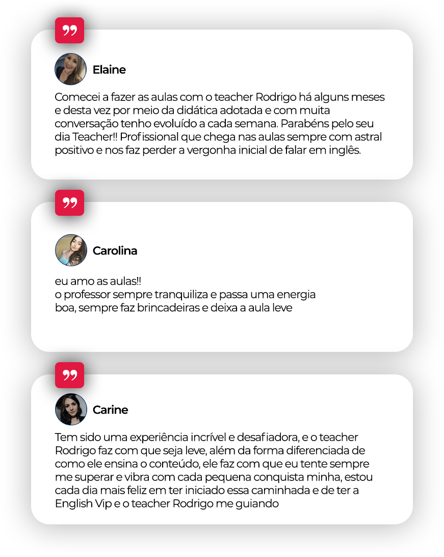 Depoimentos de Elaine, Carolina e Carine sobre o curso de inglês da English VIP